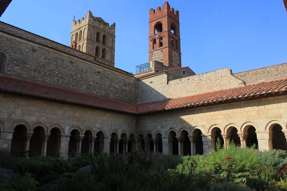 Romanesque cloister of Elne cathedral and its two bell towers