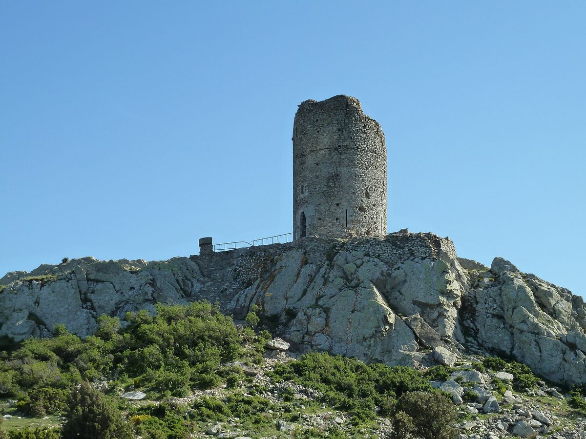 The Tour de la Massane on its rocky peak in the Albères range