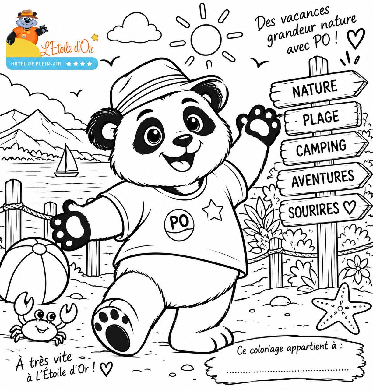 Coloriage de PO, la mascotte du camping l'Étoile d'Or