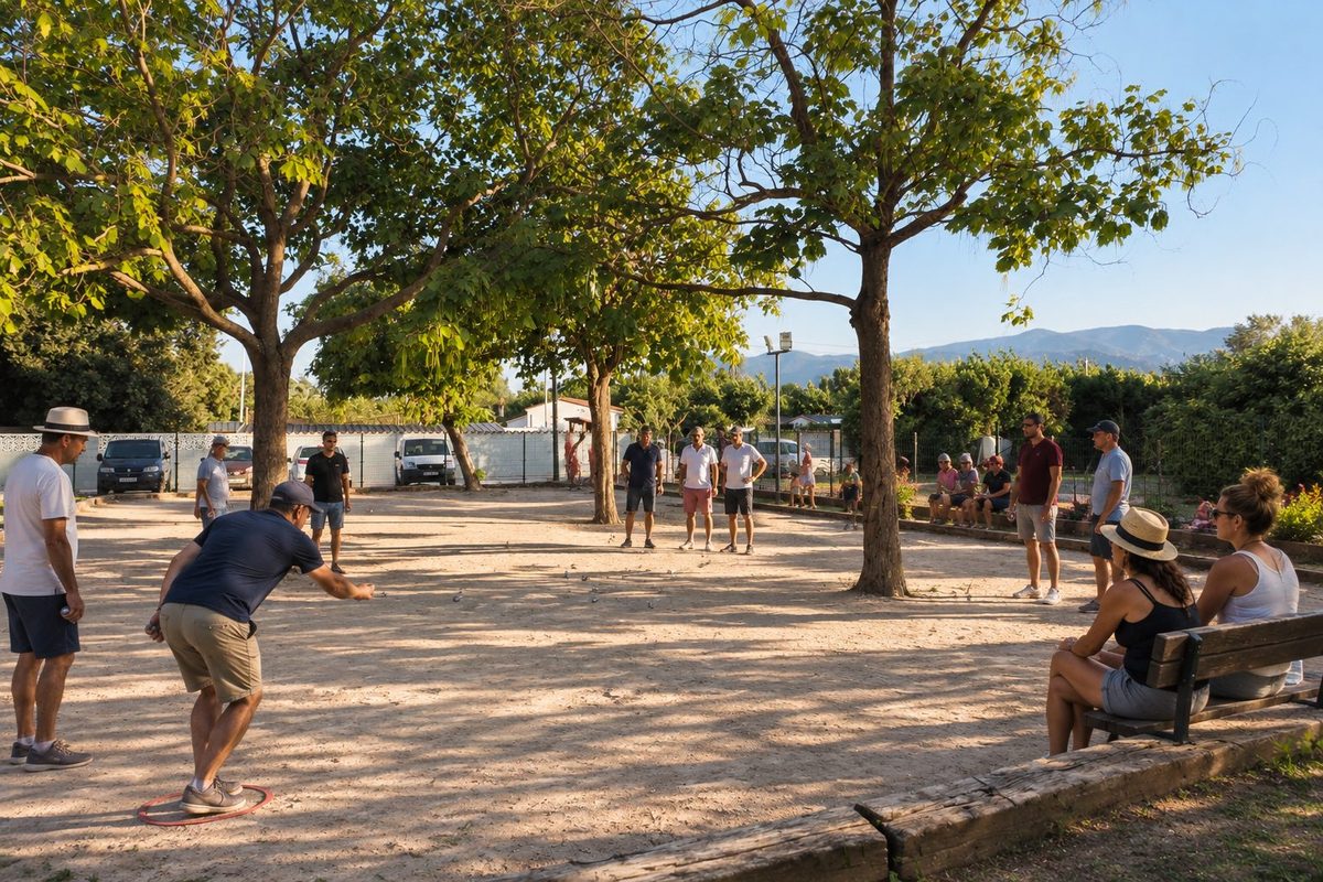Partie de pétanque entre campeurs, camping l'Étoile d'Or